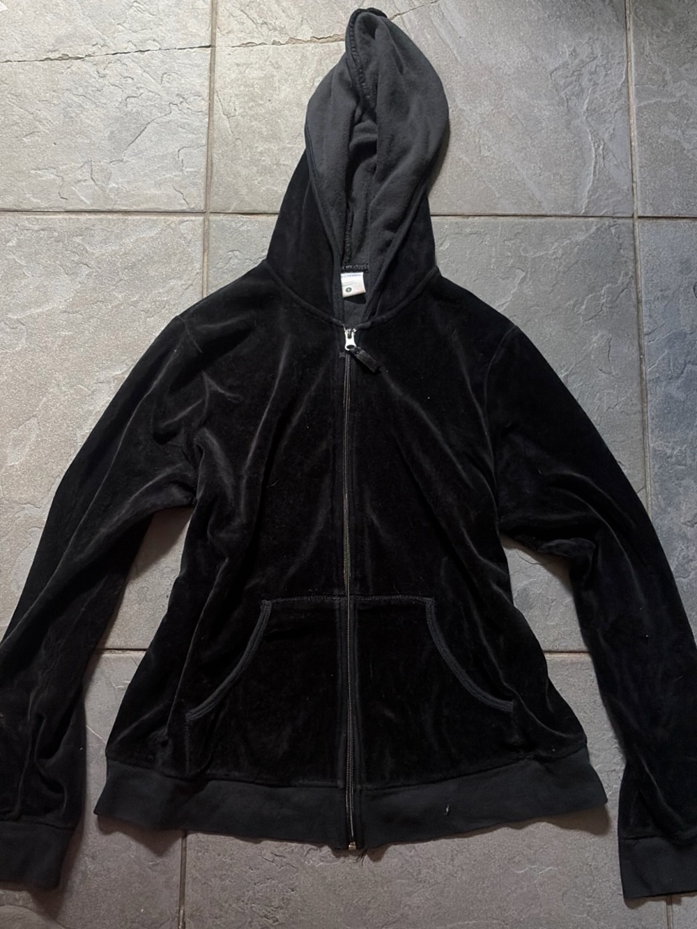 Motherhood Maternity Black Velvet Zip-Up Hooded Jacket
